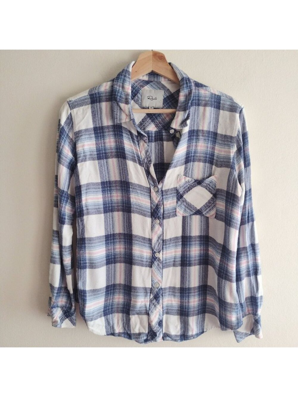 Rails Charli Shirt M Blue Pink Plaid Flowy Relaxed Fit Button Front Top